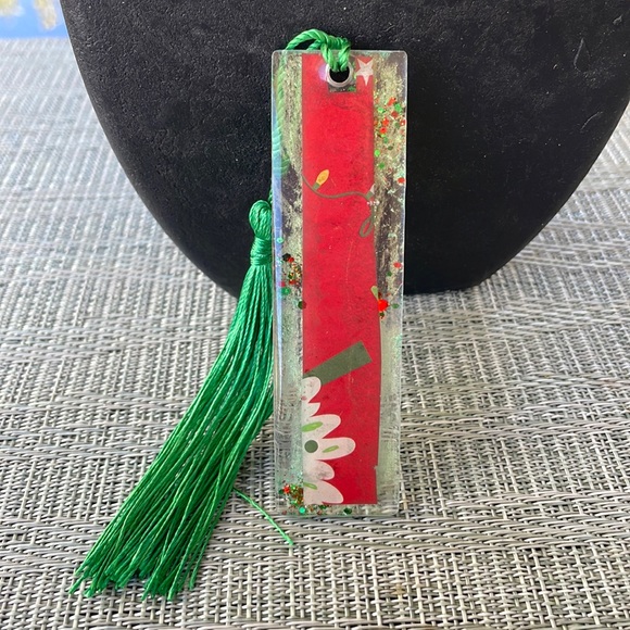 XMAS Handmade Festive Holiday Bookmark small Red Green with Red Strip - Picture 8 of 9
